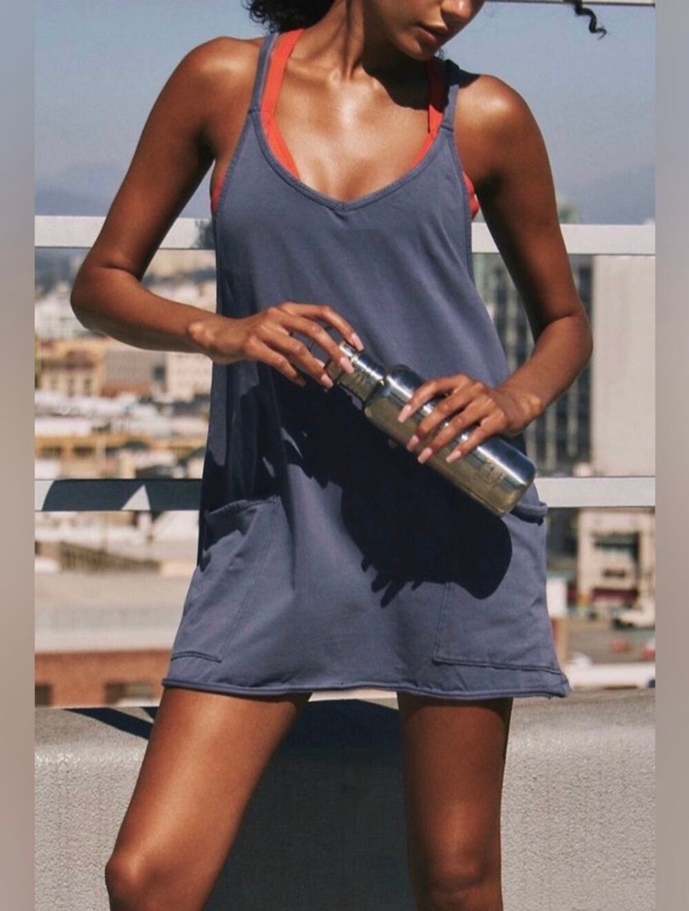 Free People Movement Hot Shot Mini Dress in Blue Indigo. Size M